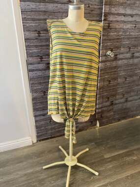 Elizabeth Women's Sleeveless Yellow Pullover Striped Everyday Tank Top 3x